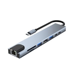 USB-CTO HDTV+SD/TF+USB3.0+USB/C+PD+LAN 8IN1